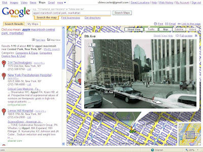 Vista del plano de Google Maps con la opción street view activada para circular por todas las calles de la ciudad on visión panorámica de 360º