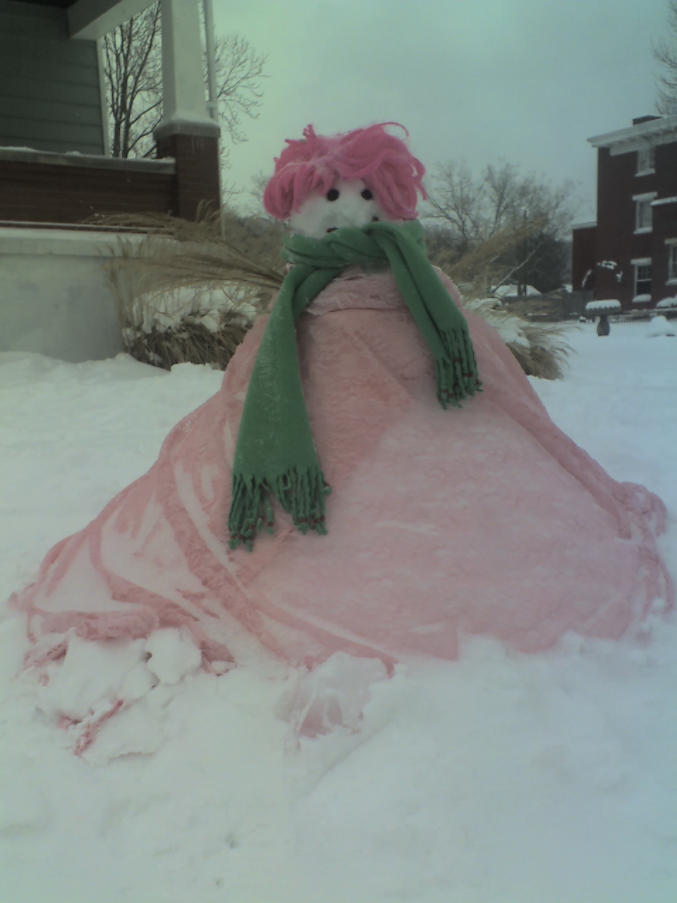 Maryann and Bridget's Snowbaby.  All wrapped up in pink  and using my scarf. CLICK ME to see a bigger version.