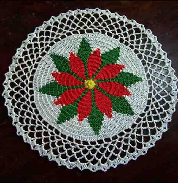 Crochet Pattern Doily with Poinsettia Tutorial Christmas flowers template Poinsettia Christmas  Holiday decor Christmas Appliques Ornaments