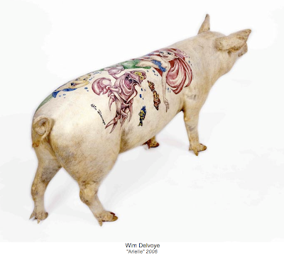 Above: Arielle, a stuffed tattooed pig from the exhibit at Galerie Emmanuel 