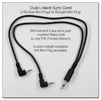 Dual Linked Sync Cord - 2 RA Sub-Mini Plugs to Straight Mini Plug