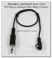 SC1029: Standard Lightweight Sync Cord - PC Plug to Straight Mini Plug (3.5mm) 10 Inches Long