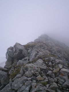 a very foggy ascent of Grotto Mountain