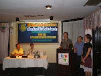 Nora Dunn and Kelly Bedford speaking at a Chiang Mai Rotary club as part of their mission to provide Cyclone Relief for Burma