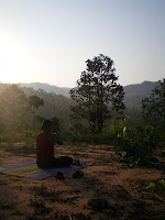 Doing yoga at sunrise in northern Thailand