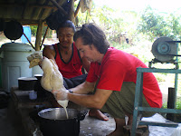 Learning to make tofu from scratch at a natural cooking course in Thailand
