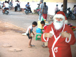 A memorable Cambodian-Finnish friendship day in Phnom Penh, Cambodia with sauna bath and Santa Claus.