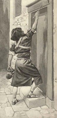 Painting blood on the doorframe - by James Tissot
