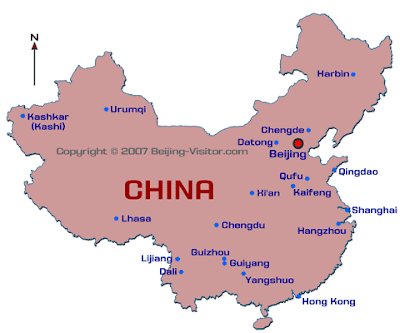 Map of China showing Chengdu