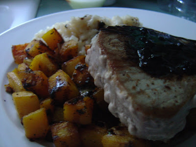 Tuna steaks with Risotto and Butternut Squash w/ Sage